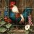 Tile mural with rooster and blooming garden flowers on rustic wood